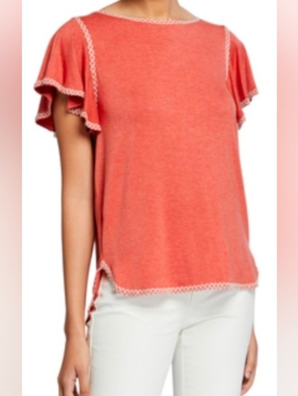 MAX STUDIO Coral Pink Ruffle Sleeve Knit Top Women’s Size 2X